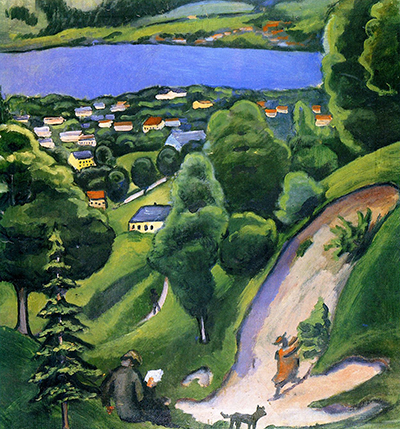 Landschaft am Tegernsee mit Lesendem Mann August Macke